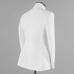 White Jacquard Bespoke Three-Piece Wedding Suit with Shawl Lapel