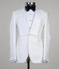 White Jacquard Shawl Lapel Three-Piece Men’s Wedding Suit