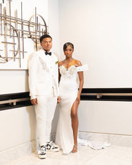 White Mermaid Prom Dress Off Shoulder Sweetheart 3D Floral Vine Crystal Applique Pearl Crystal Beaded Trim Sequin Diamond Grid Beaded High Split Sweep Train Gown