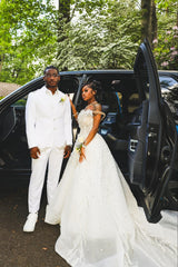 White Mermaid Prom Dress with Detachable Ball Gown Overskirt Off Shoulder Sweetheart 3D White Feather Fringe Floral Beading Shoulder Silver Baroque Scroll Lace Rhinestone Sequin Barely There Sweep Train Gown