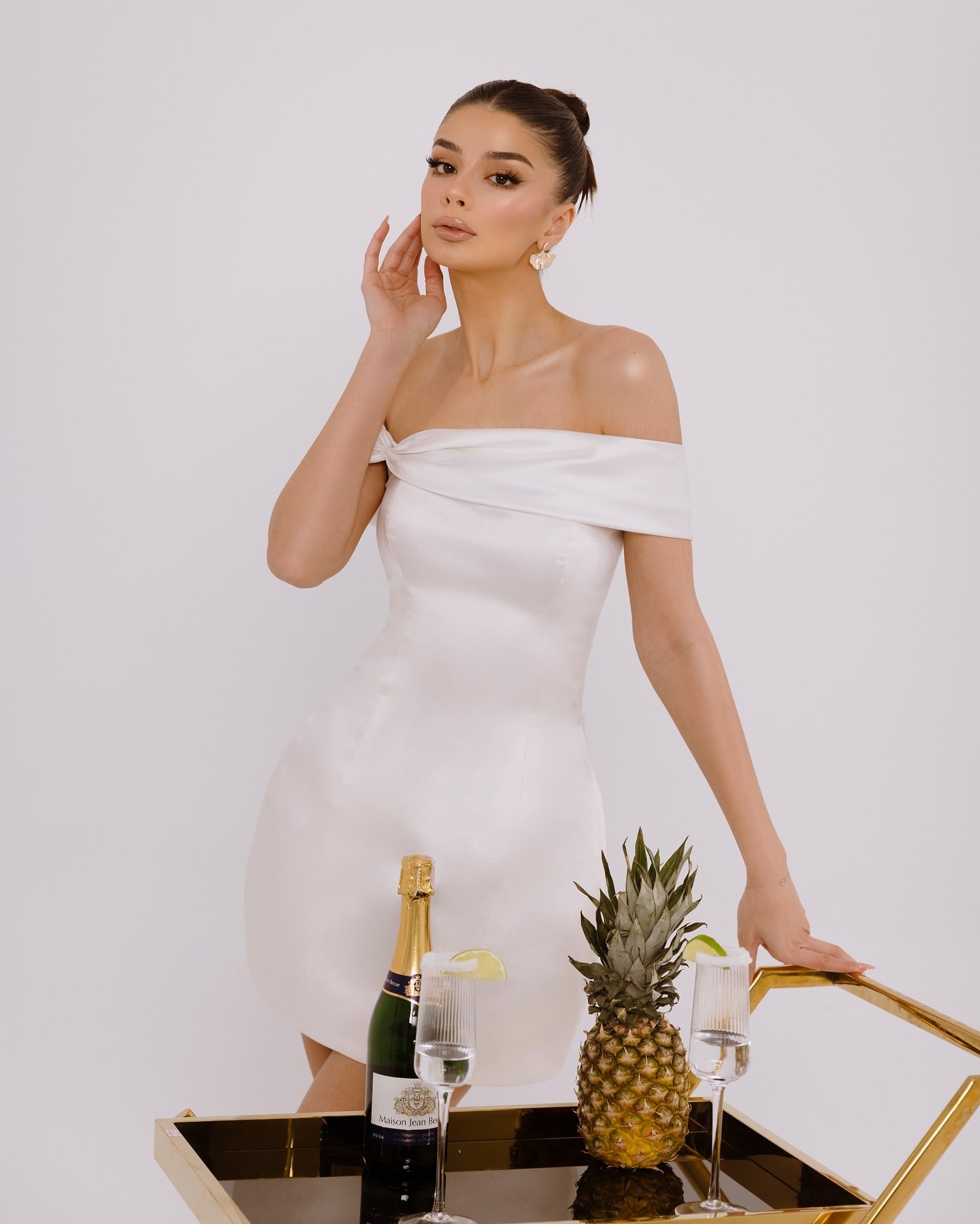 White Off-Shoulder Draped Bodycon Mini Cocktail Dress Sleeveless Satin