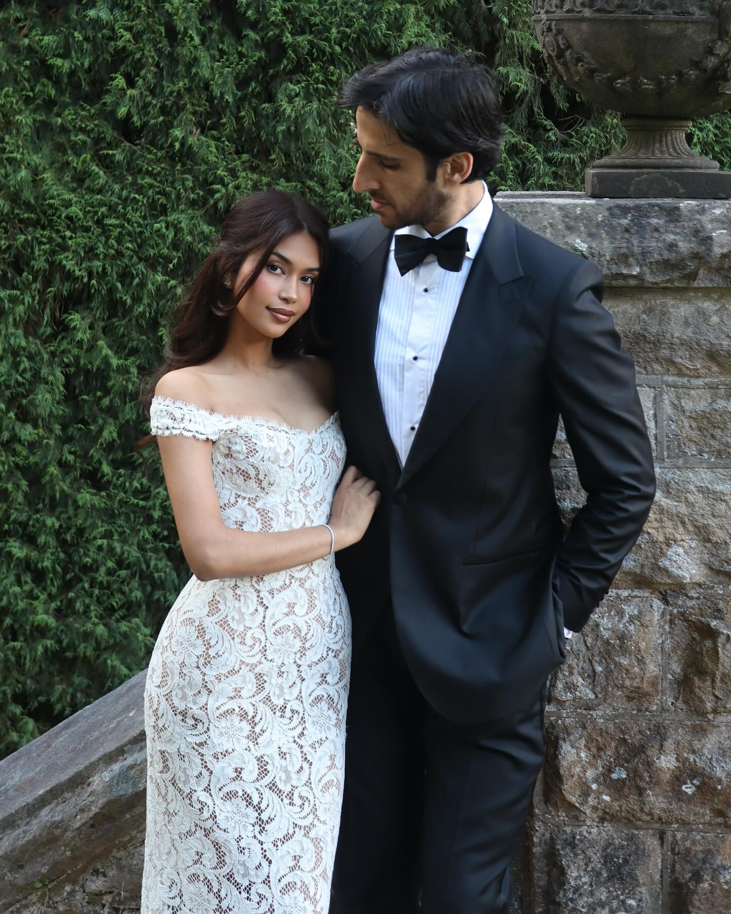 White Off-the-Shoulder Mermaid Wedding Dress Full Lace Cap Sleeve Button Back Sweep Train