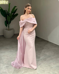 White Off-the-Shoulder Mermaid Wedding Dress Satin Draped Bow Beaded Open Back Chapel Train Bridal Gown