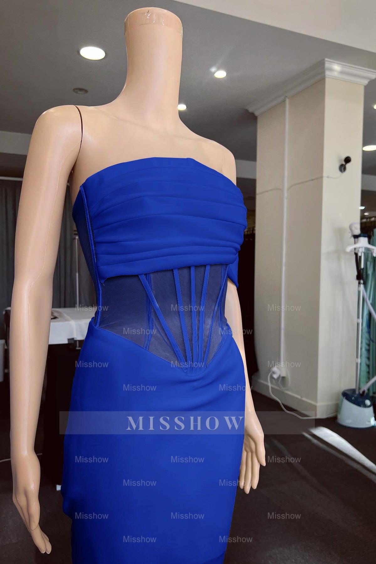 White Off the Shoulder Strapless Mermaid Formal Dress With Pleated