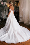 White Off the shoulder High split Wedding Dress