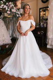 White Off the shoulder High split Wedding Dress