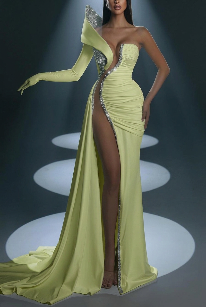 Sage one shoulder beaded mermaid evening dress