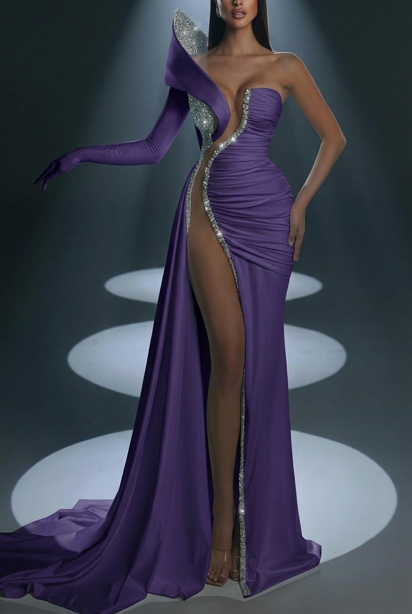 Regency one shoulder beaded mermaid evening dress