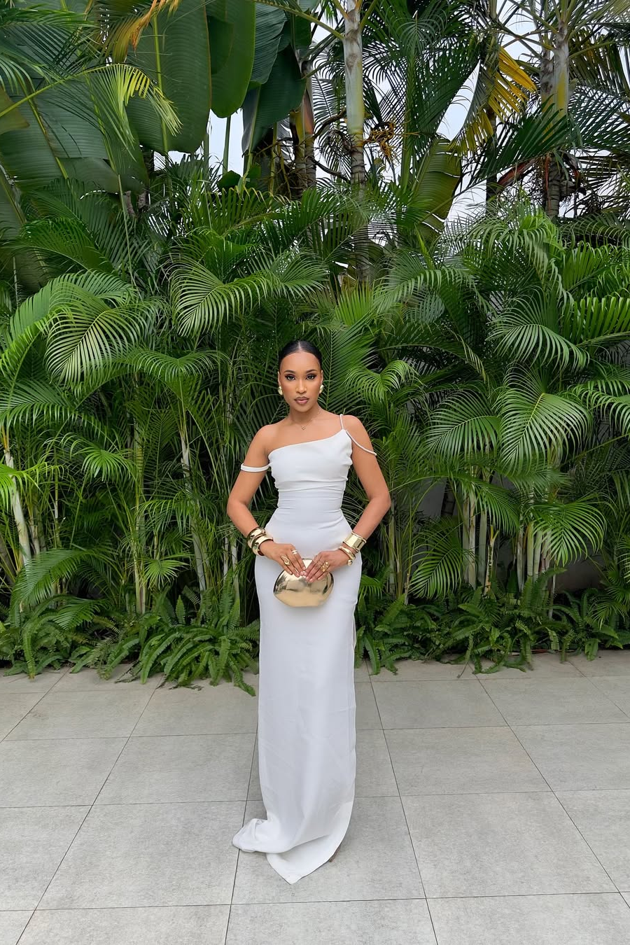 White One Shoulder Sleeveless Beaded Mermaid Satin Floor Length Formal Evening Dress