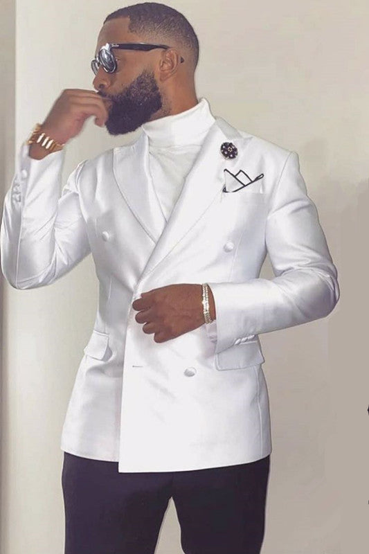 White Peak Lapel Double Breasted Groom’s Wedding Suits
