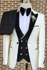 White Peaked Lapel Three-Piece Slim Fit Jacquard Prom Suit