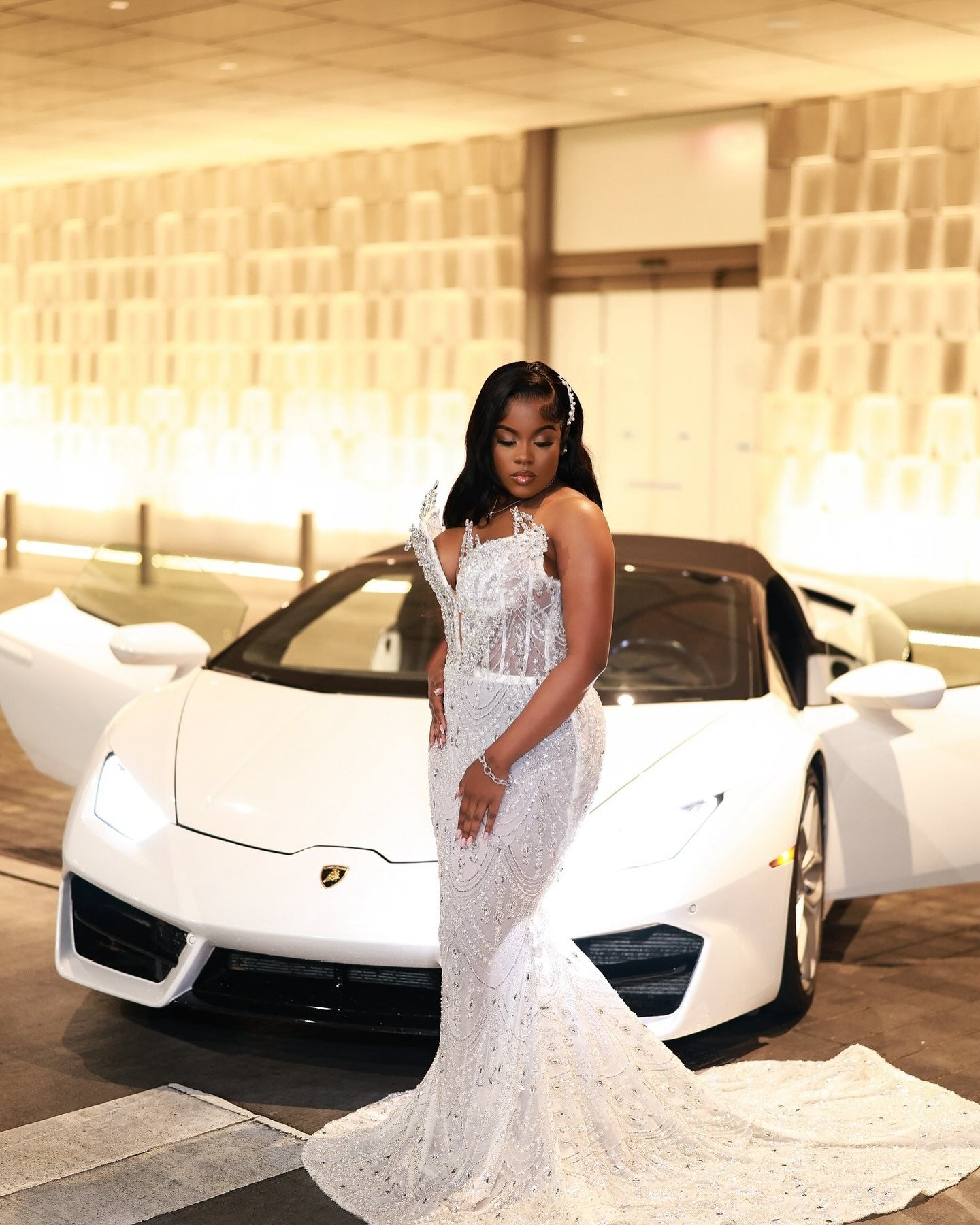 White Plus Size Mermaid Prom Dress Deep V Plunge Sweetheart Sheer Illusion Boned Corset Crystal Rhinestone Spaghetti Strap Heavy Rhinestone Shoulder Silver Baroque Scroll Vine Beading Crystal Drop Chain Swag All-Over Sequin Court Train Gown