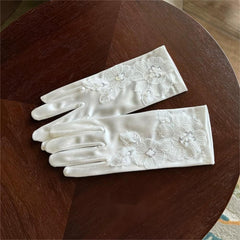 White Satin Wedding Gloves with Lace