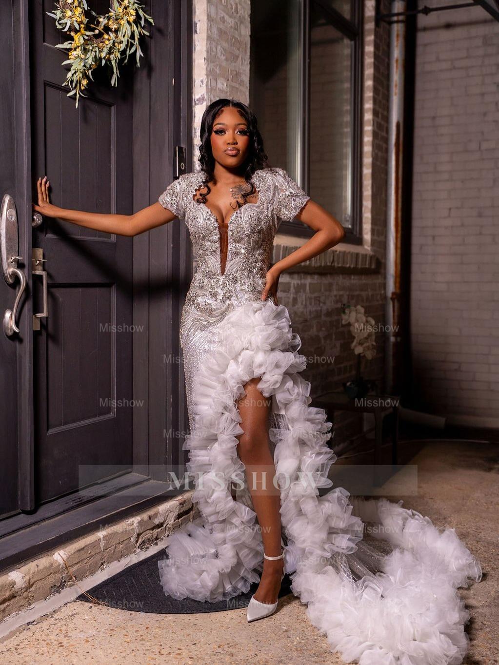 short white beaded prom dress A-line Scoop Ivory See Through Beaded Short Prom Dress Homecoming Dres SELINADRESS