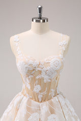White Spaghetti Straps A-Line Short Corset Homecoming Dress with Appliques