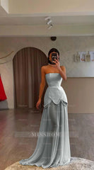 White Strapless Sleeveless Long Formal Dress With Pleated Beading