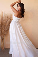 White Strapless Sweetheart A Line Formal Dress With Split Gloves Online