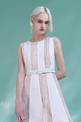 White Tea Length Sleeveless Lace Dress
