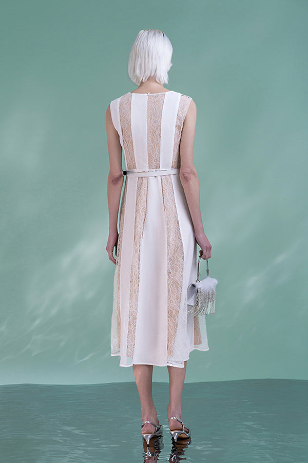 White Tea Length Sleeveless Lace Dress