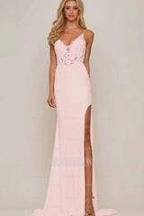 White V-Neck Sleeveless Mermaid Lace Appliqued Floor Length Formal Evening Dress