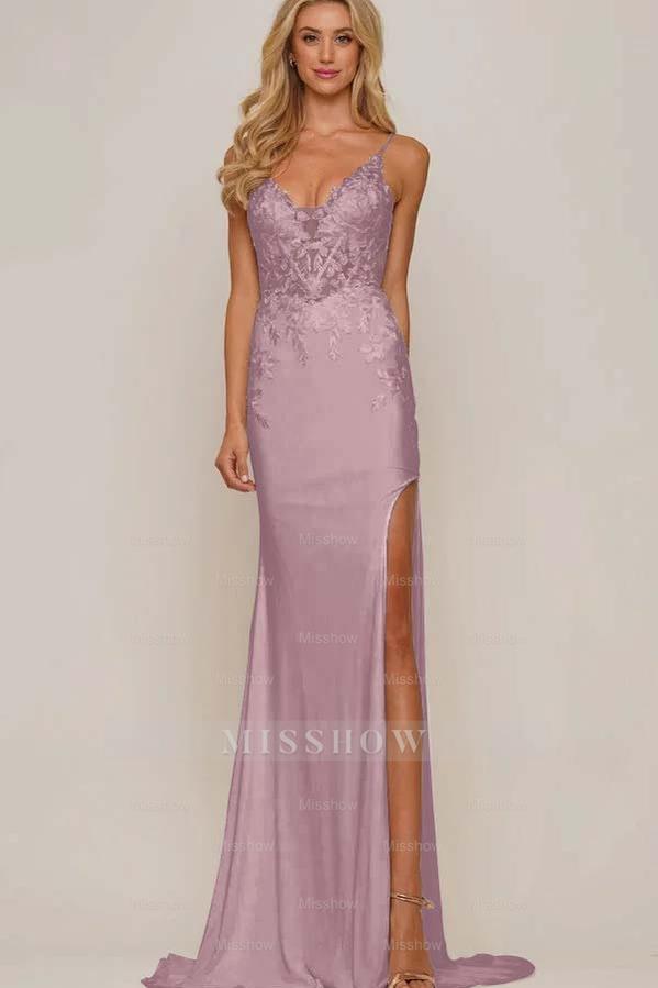 White V-Neck Sleeveless Mermaid Lace Appliqued Floor Length Formal Evening Dress