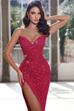 Wine Red Simple Sweetheart Column Prom Dress with Split