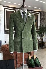 Wonderful Emerald Green Peak Lapel Double Breasted Prom Suit