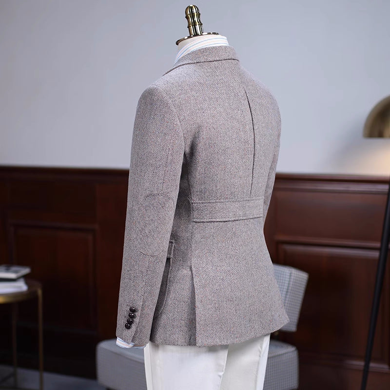 Wonderful Gray Herringbone Notched Lapel Prom Suit