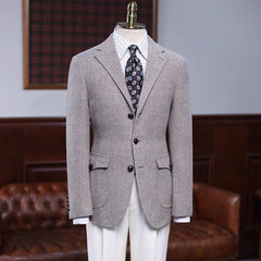Wonderful Gray Herringbone Notched Lapel Prom Suit
