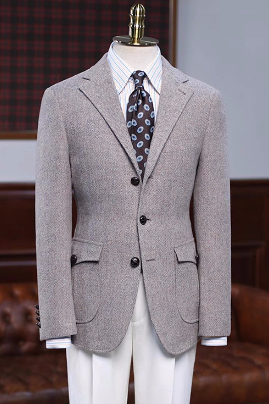Wonderful Gray Herringbone Notched Lapel Prom Suit