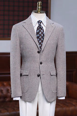 Wonderful Gray Herringbone Notched Lapel Prom Suit