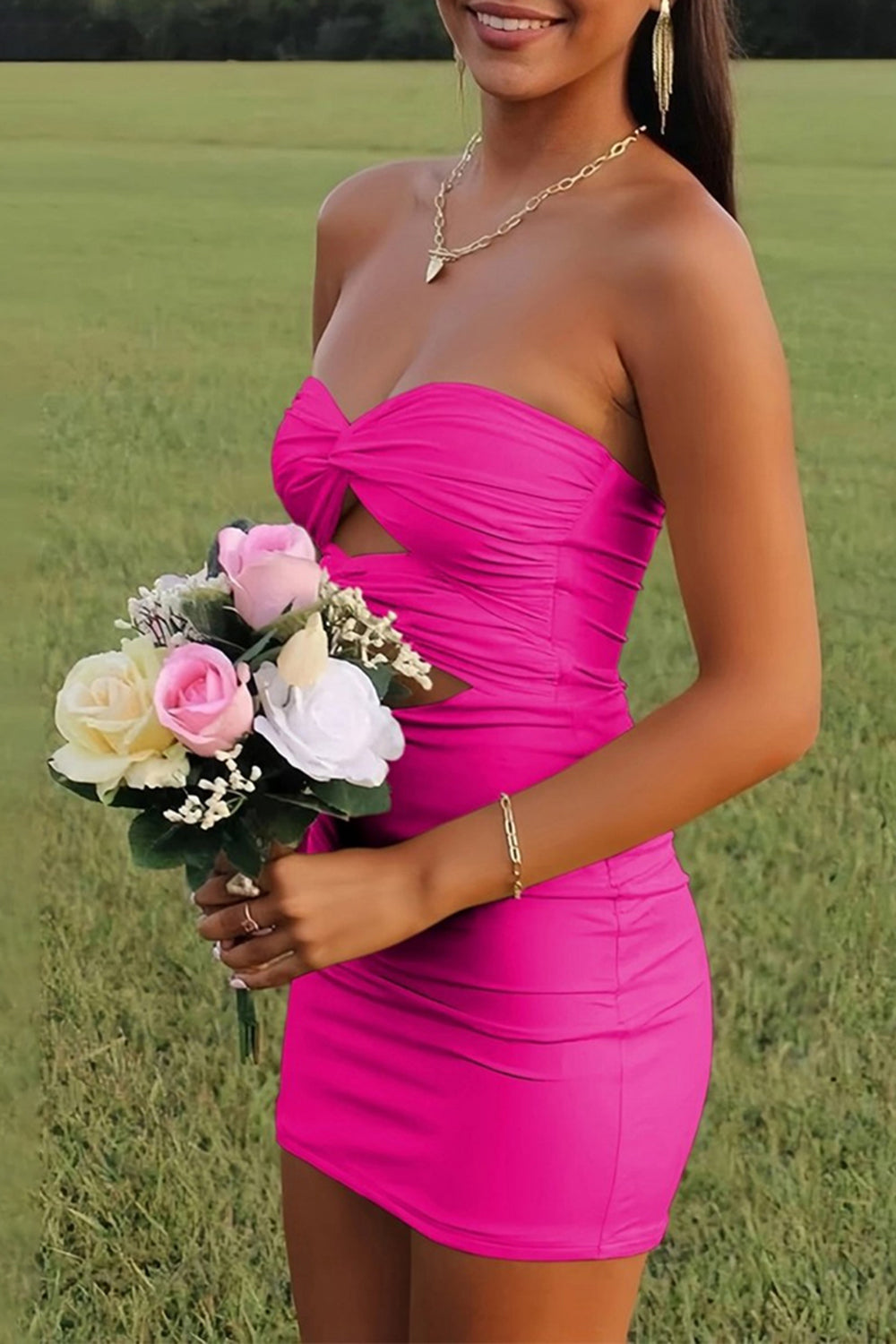 Yellow Bodycon Sweetheart Keyhole Mini Party Dress