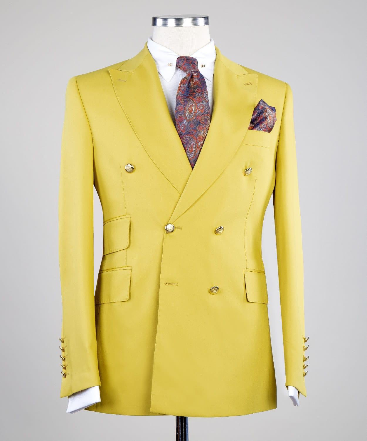 Yellow Peak Lapel Double Breasted Two-Piece Men’s Suits