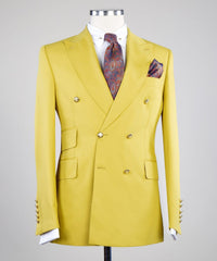 Yellow Peak Lapel Double Breasted Two-Piece Men’s Suits