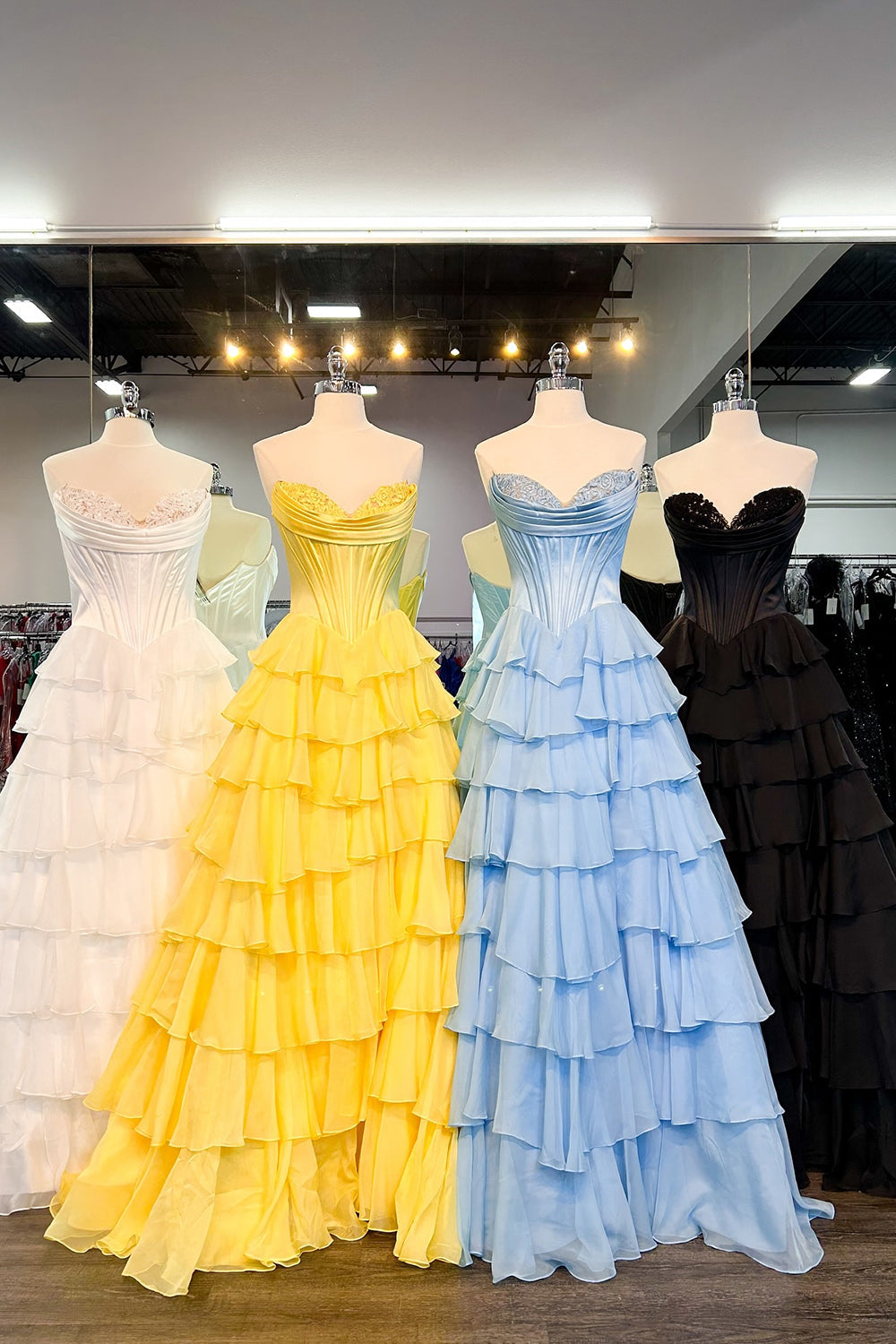 Yellow sweetheart ruffled A-line prom dress