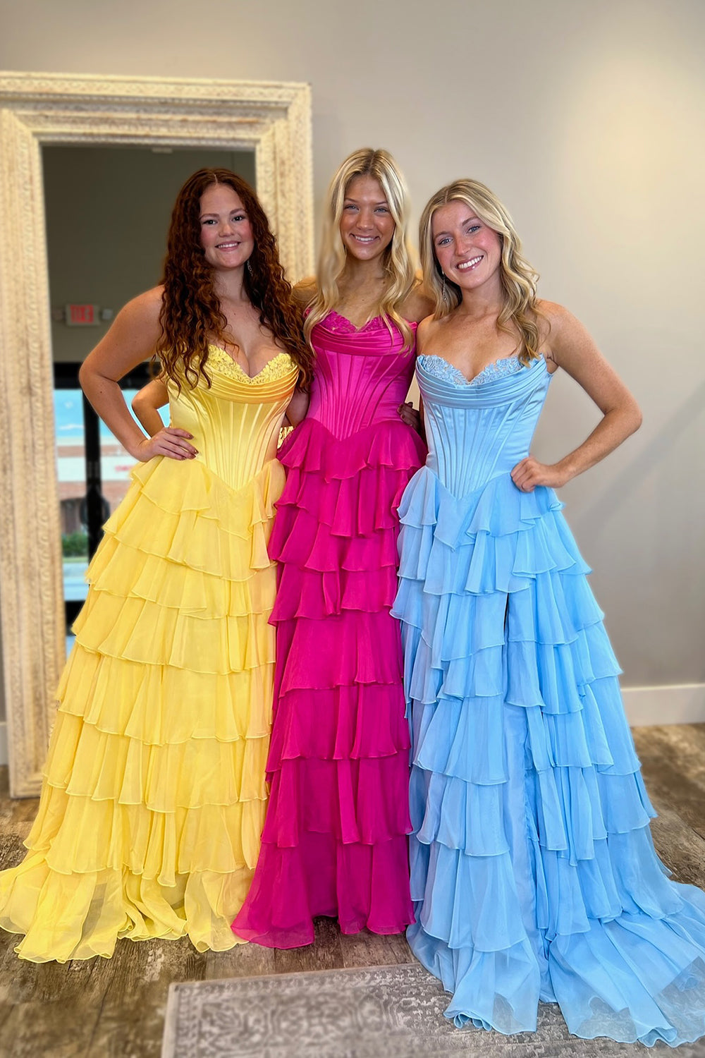 Yellow sweetheart ruffled A-line prom dress