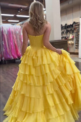 Yellow sweetheart ruffled A-line prom dress
