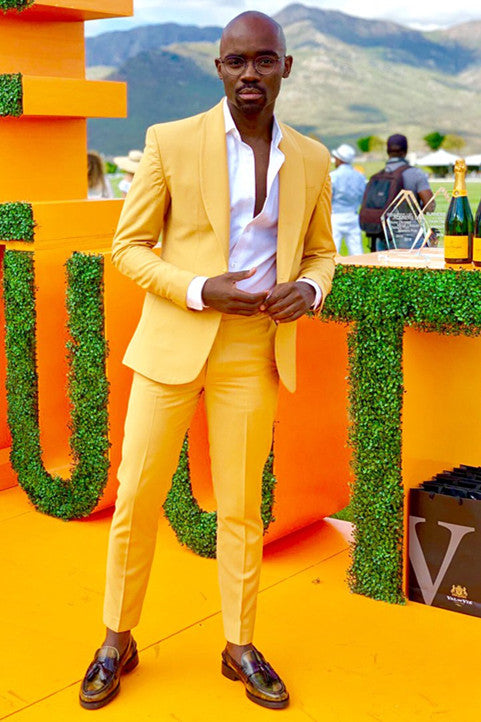 Yellow Shawl Collar Slim Fit Trendy Prom Suits for Men