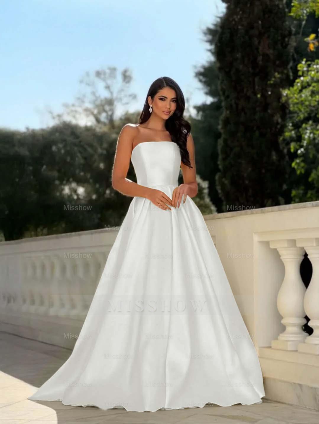 Yellow Strapless Sleeveless A-Line Pleated Satin Floor Length Formal Evening Gown