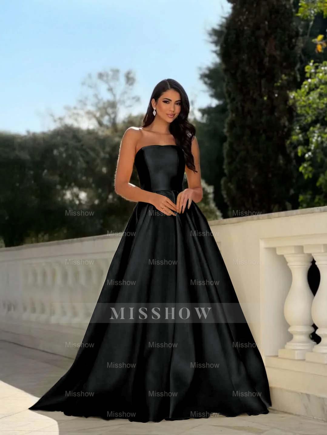 Yellow Strapless Sleeveless A-Line Pleated Satin Floor Length Formal Evening Gown