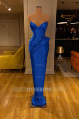 Yellow Strapless Sweetheart Sleeveless Mermaid Pleated Floor Length Formal Evening Gown