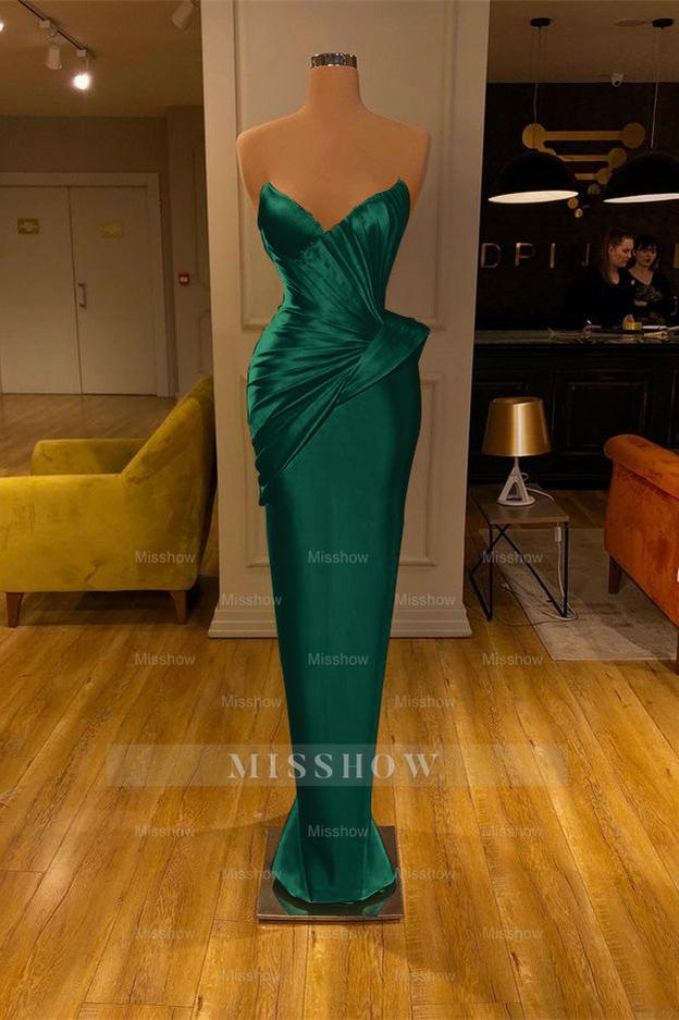 Yellow Strapless Sweetheart Sleeveless Mermaid Pleated Floor Length Formal Evening Gown