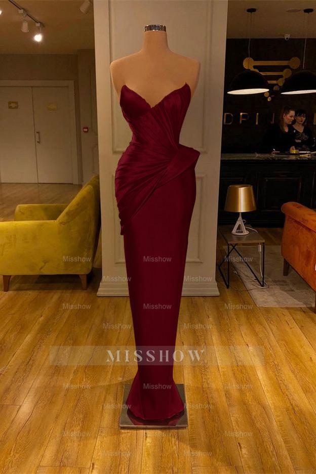 Yellow Strapless Sweetheart Sleeveless Mermaid Pleated Floor Length Formal Evening Gown