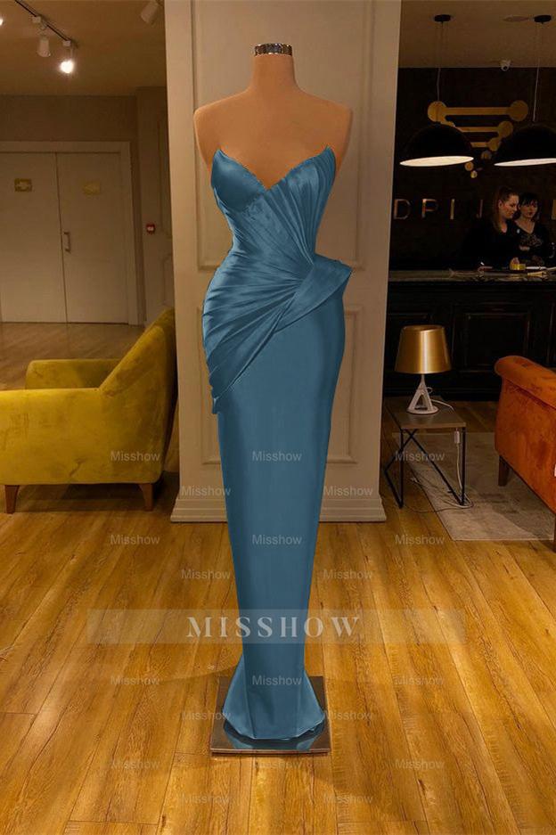 Yellow Strapless Sweetheart Sleeveless Mermaid Pleated Floor Length Formal Evening Gown