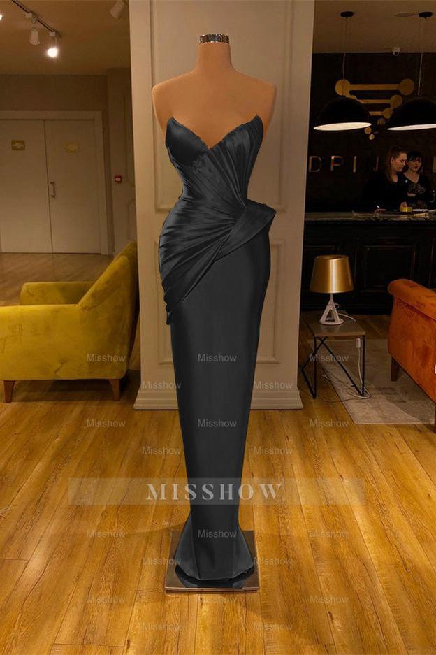 Yellow Strapless Sweetheart Sleeveless Mermaid Pleated Floor Length Formal Evening Gown