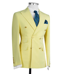 Yellow Trendy Double Breasted Peak Lapel Men’s Suits