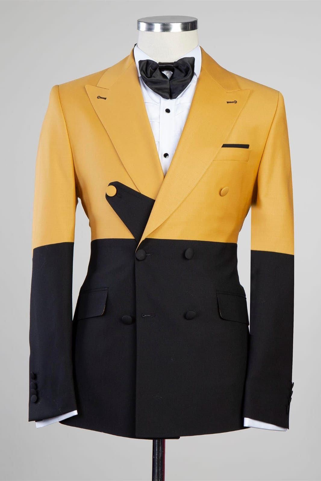 Yellow and Black Close Fitting Two-Piece Prom Suit