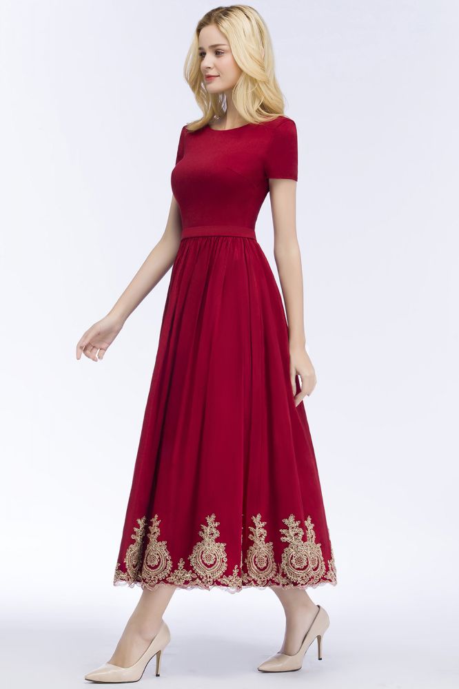 MISSHOW offers A-line Ankle Length Short Sleeves Appliques Plus Size Prom Dresses with Sash at a cheap price from Burgundy, Stretch Satin to A-line Ankle-length hem. Stunning yet affordable Short Sleeves Prom Dresses,Evening Dresses,Homecoming Dresses.