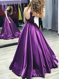 A-Line Bateau Sleeveless Floor-Length With Ruffles Satin Prom Dresses