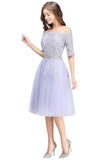 MISSHOW offers A-line Bateau Tulle Prom Dress with Appliques at a cheap price from Same as Picture,White,Ivory,Nude pink,Blushing Pink,Pearl Pink,Dusty Rose,Watermelon,Red,Burgundy,Champagne,Lilac,Lavender,Sky Blue,Dark Navy,Black,Silver,Mint Green, Tulle to A-line Knee-length hem. Stunning yet affordable Sleeveless Prom Dresses,Homecoming Dresses.